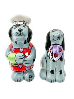 Candace Reiter Ceramic Dog Chef w Companion Salt and Pepper Shakers Collectible